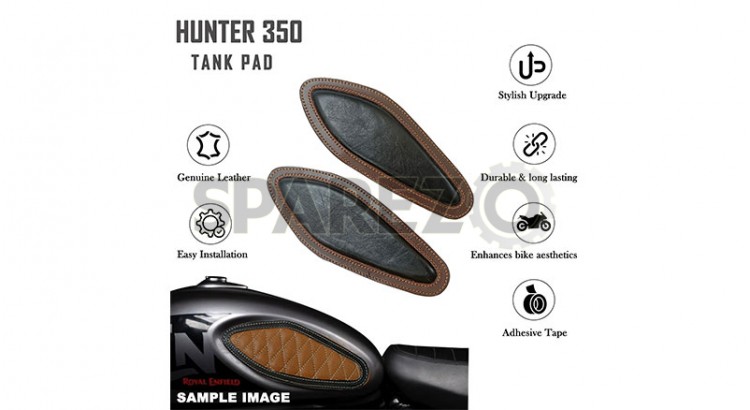 Royal Enfield Hunter 350 Genuine Leather Tank Pad Black D4 - SPAREZO